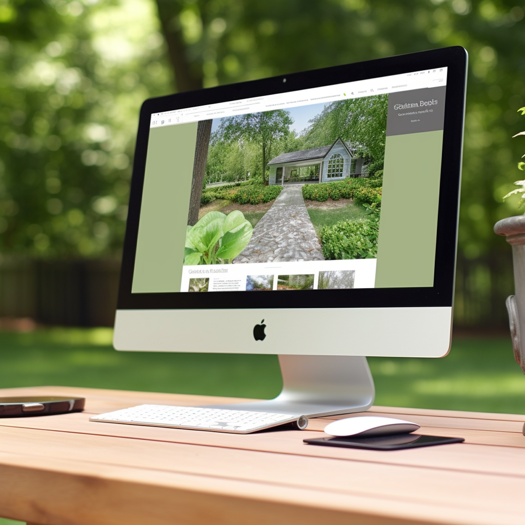 An example of a landscaping website on a desktop overlooking the garden